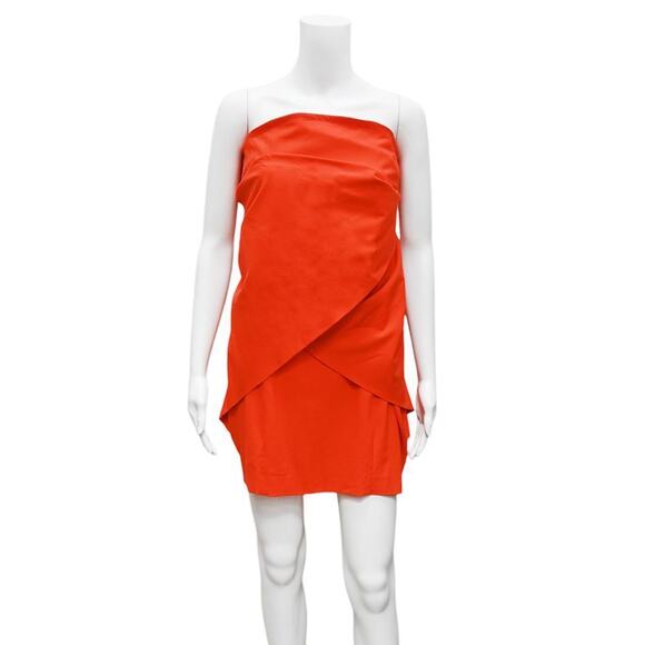 FENDI Bright Red Strapless Mini Dress Size 44 US 8 Faux Wrap - Picture 1 of 3